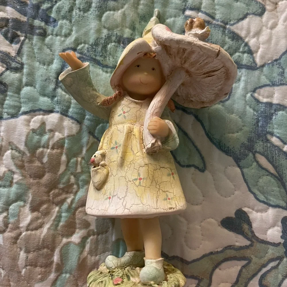 Whimsical Girl Figurine with Mushroom Hat - Picture 1 of 4